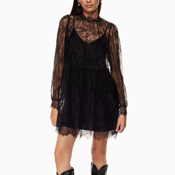 Aritzia Black Lace Long Sleeve Dress - Picture 1 of 4